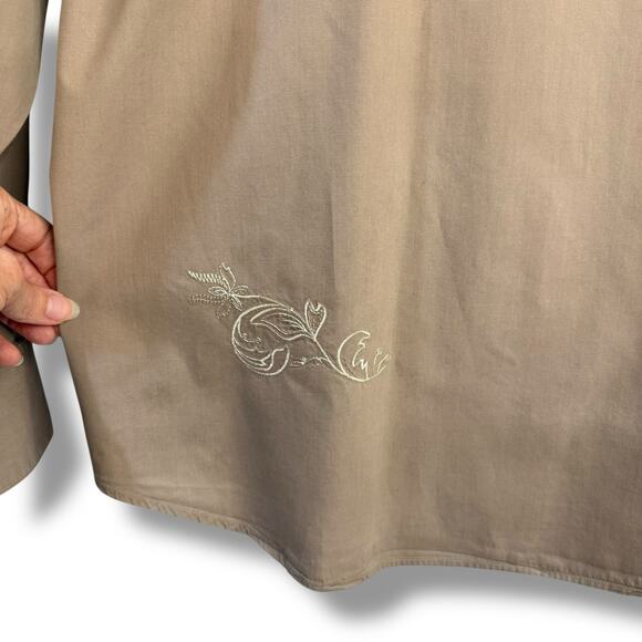 ACORN Bob Goldfeder Mens Pearl Snap Long Sleeve Shirt Embroidered Tan Beige XXL - Picture 9 of 12
